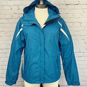 Columbia Waterproof Hooded Winter Ski Jacket Blue/White Sz M